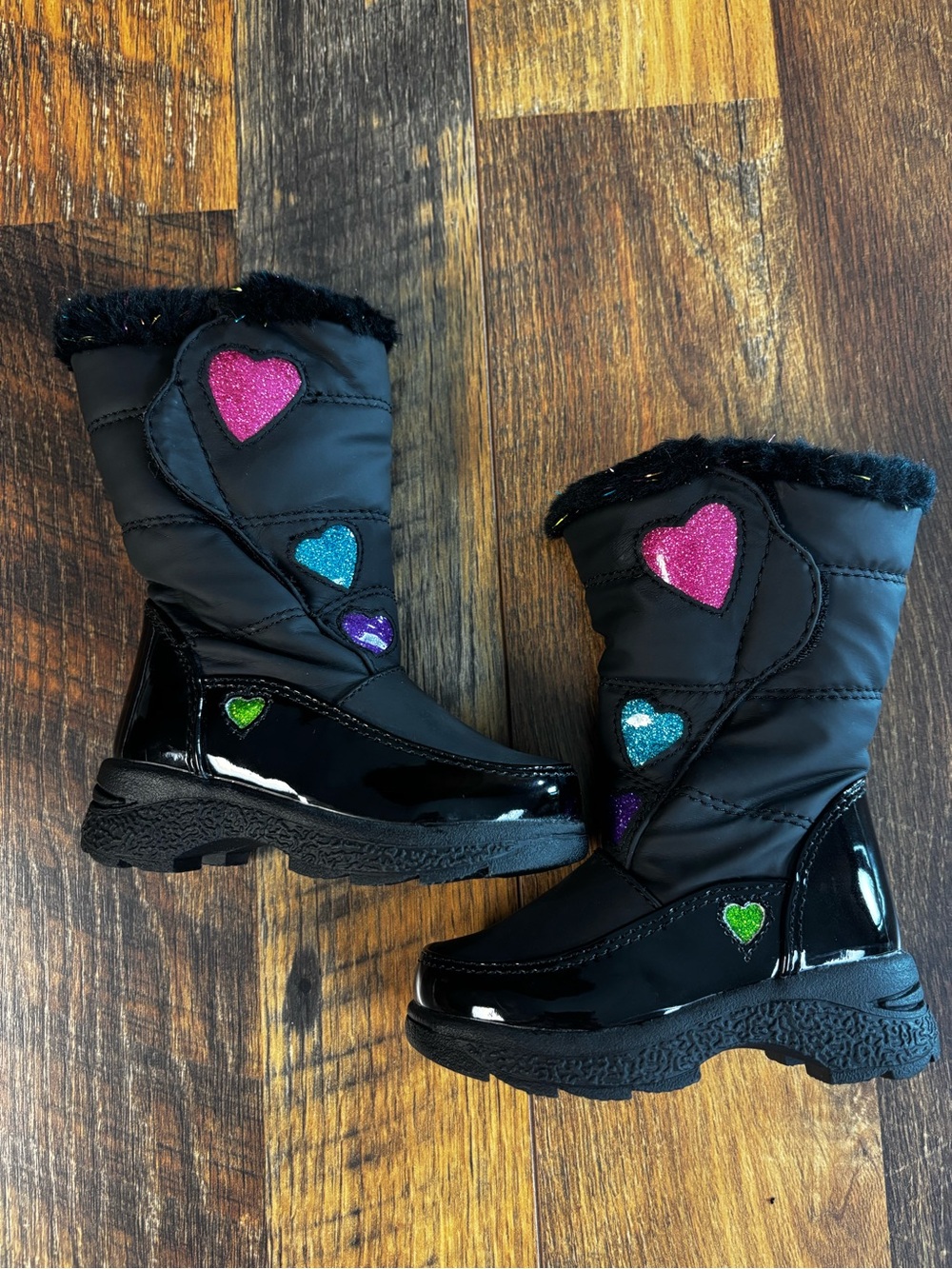 totes Black infant girls weatherproof snow boots zipper Faux Fur size 5M